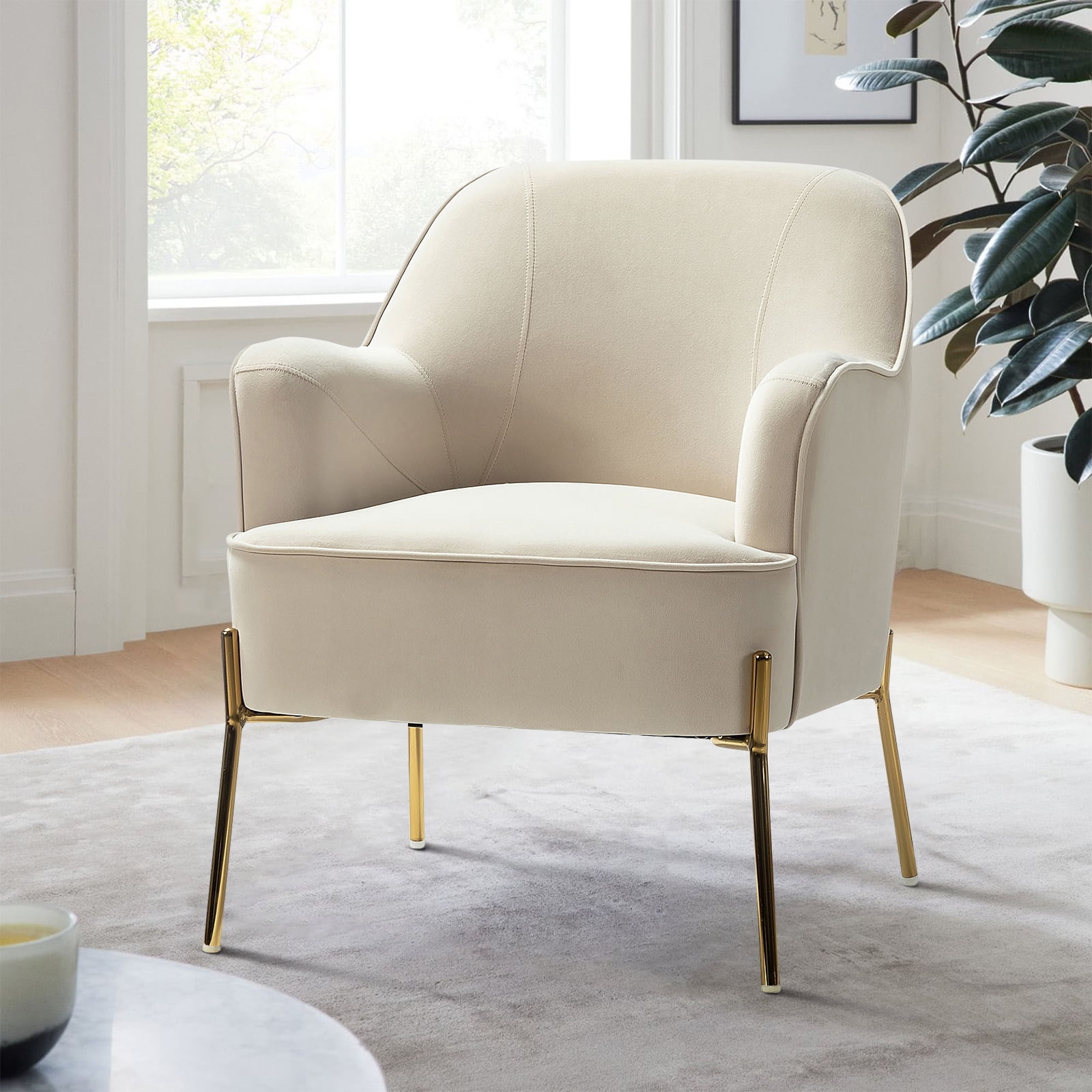 Velvet Upholstered Accent Chair Metal Legs Curved Backrest Lounge