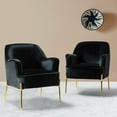 thumbnail image 1 of Velvet Upholstered Accent Chairs Set of 2 Metal Legs Curved Backrest Armchairs Bedroom Adult Black, 1 of 10