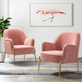 thumbnail image 1 of Velvet Upholstered Accent Chairs Set of 2 Metal Legs Curved Backrest Armchairs Bedroom Adult Pink, 1 of 9
