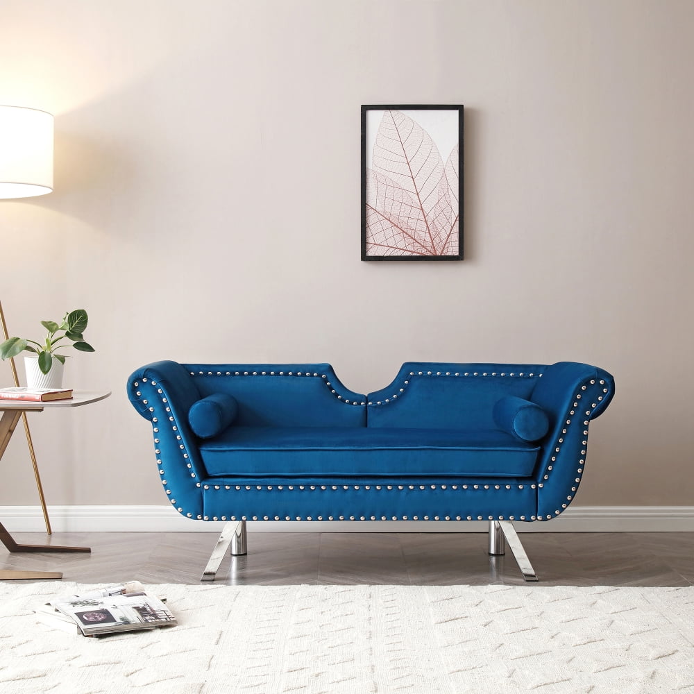 Velvet Upholstered Accent Sofa, Loveseat with Nailhead Trimming