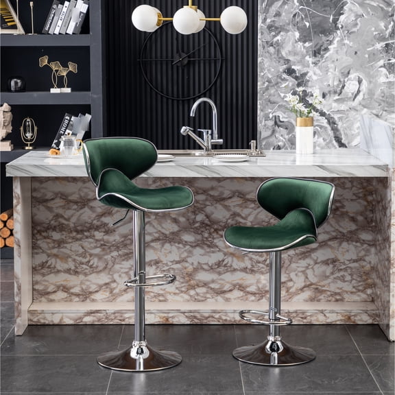 Velvet Upholstered Adjustable Swivel , Of 2 In - Metal Construction 360° Function And Footrest Seat Height 24"-32.5" Cushions With Soft 17.95"w X 21.6"d 32.67"-41"h , (2 Pieces) Base Air-lift Foam