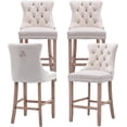 thumbnail image 1 of Velvet Upholstered Bar Stools Set of 4 with Back and Wood Legs, Metal Pulling Ring, Armless Counter Height Barstools for Kitchen Island, Pub, 1 of 8