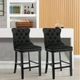 thumbnail image 1 of DONICK Velvet Counter Height Bar Stools Set of 2,Button Tufted Back Bar Chair Nailhead Back Pull Tab Wooden Leg(Black), 1 of 10