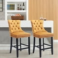 thumbnail image 1 of DONICK Velvet Counter Height Bar Stools Set of 2,Button Tufted Back Bar Chair Nailhead Back Pull Tab Wooden Leg(Yellow), 1 of 10