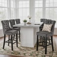 thumbnail image 1 of DONICK Velvet Counter Height Bar Stools Set of 6,Button Tufted Back Bar Chair Nailhead Back Pull Tab Wooden Leg(Gray), 1 of 7