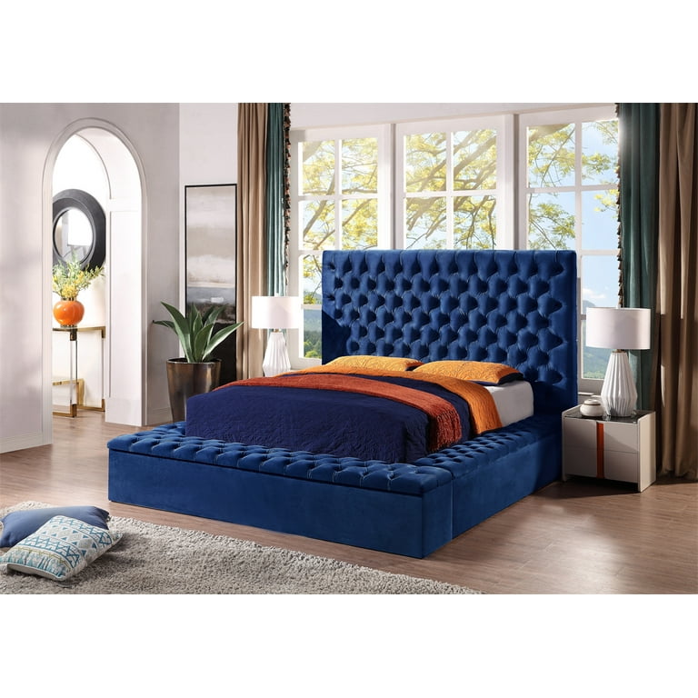 Velvet Upholstered Bed with Storage Locker King Size Storage