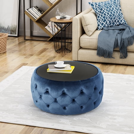 Velvet Upholstered Button-Tufted Ottoman / In Home Office / Adds Elegance to Workspace