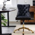 thumbnail image 1 of Velvet Upholstered Chair For Home Office: A&a Furniture, Golden Metal Base, Button (black) - Deep Seating, Construction Furniture Desk Chair: Black Velvet, Button, Adjustable Swivel Hip Relief,, 1 of 5