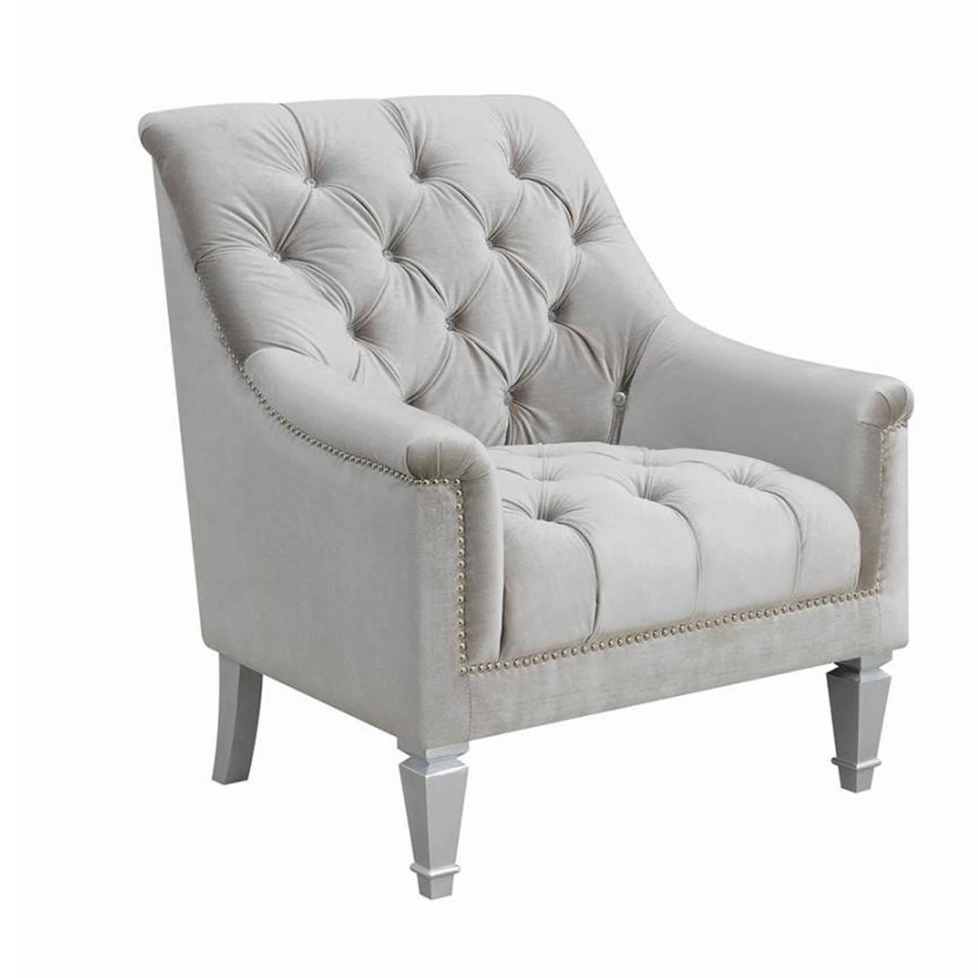 Velvet Upholstered Chair with Rhinestone Button Tufting Gray