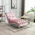 thumbnail image 1 of Velvet Upholstered Chaise Lounge Chair with Lumbar Pillow, Button Tufted Modern Sleeper Sofa Bed for Living Room & Bedroom, Pink Acrylic Legs Ergonomic Design, 1 of 9