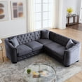 thumbnail image 1 of Velvet Upholstered Chesterfield Sofa, Mid Century L-Shape Corner Sofa with Nailhead Trim, Solid Wood Frame, No Sagging, Modern Fort Sectional Sofa Couch for Living Room, Bedroom, Office, Apartment, 1 of 6