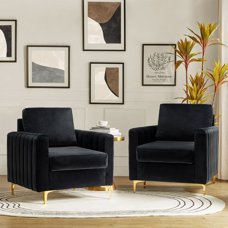 Velvet Tufted Upholstered Club Furniture Set of Accent Armchairs