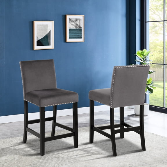 Velvet Upholstered Counter Stools / Used in Kitchens or Lounges / Set of 2 with Floor Protectors