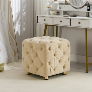 Modern Button-Tufted Fabric Storage Ottoman, Square Ottomans with Lid,  Footstool Rest Padded Seat for Bedroom