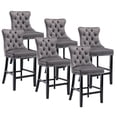 thumbnail image 1 of Velvet Upholstered Dining Bar Chairs Counter Height Barstools Wood Legs with Button Tufted Nailed Trim Back Ring for Home Bar Dining Room(Gray,Set of 6), 1 of 8