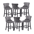 thumbnail image 1 of Velvet Upholstered Dining Bar Chairs Counter Height Barstools Wood Legs with Button Tufted Nailed Trim for Home Bar Dining Room Kitchen(Gray,Set of 6), 1 of 9