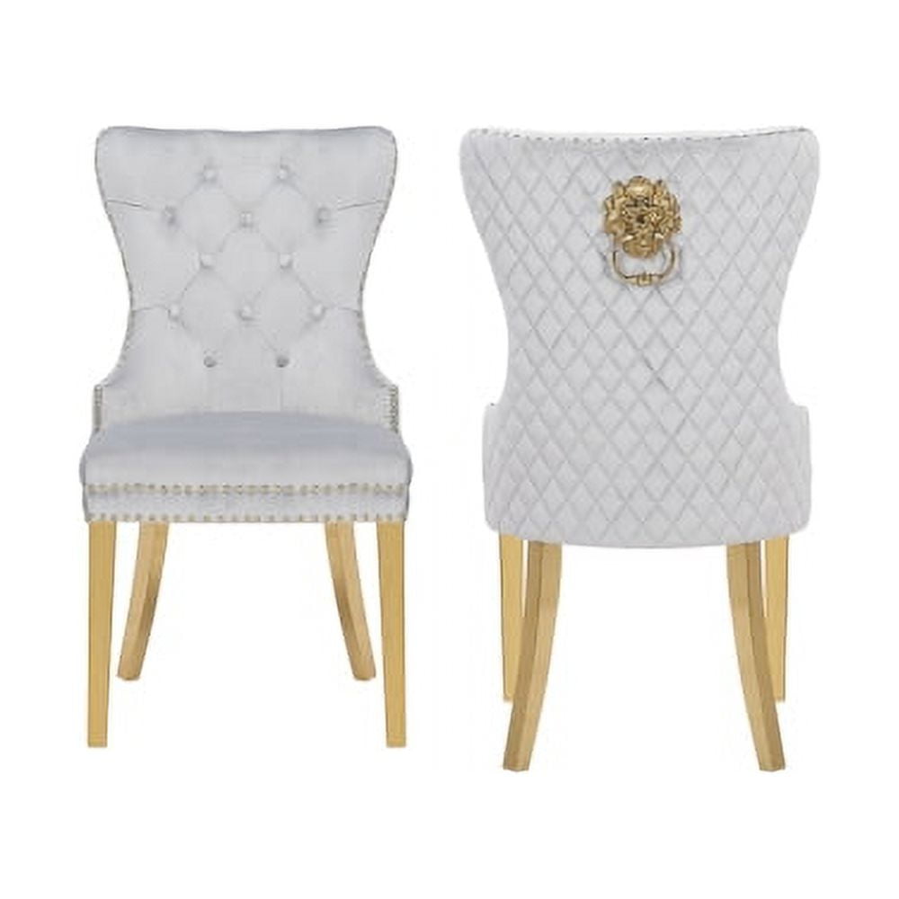 Elegant Light Gray Velvet Wingback Tufted Dining Chair with Metallic Accents