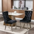 thumbnail image 1 of Velvet Upholstered Dining Chairs Set of 2, Wingback Dining Room Chairs with Button Tufted Back, Ring Pull Trim and Stainless Steel Legs, Luxury Dining Chairs for Living Room Kitchen, Black, 1 of 7