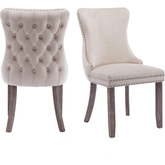 Velvet Upholstered Dining Chairs Set of 2 Wingback Kitchen Room Accent Chairs Solid Wood Leg Dinner Chairs with Nailhead Trim Button Tufted Back,Stylish, Luxury and Elegant