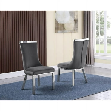 Velvet Upholstered Dining Chairs in Dark Gray with Stainless Steel