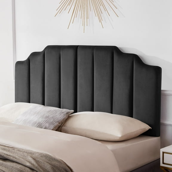 Weture Tufted Velvet Upholstered Sleigh Headboard, Queen,DarkGray