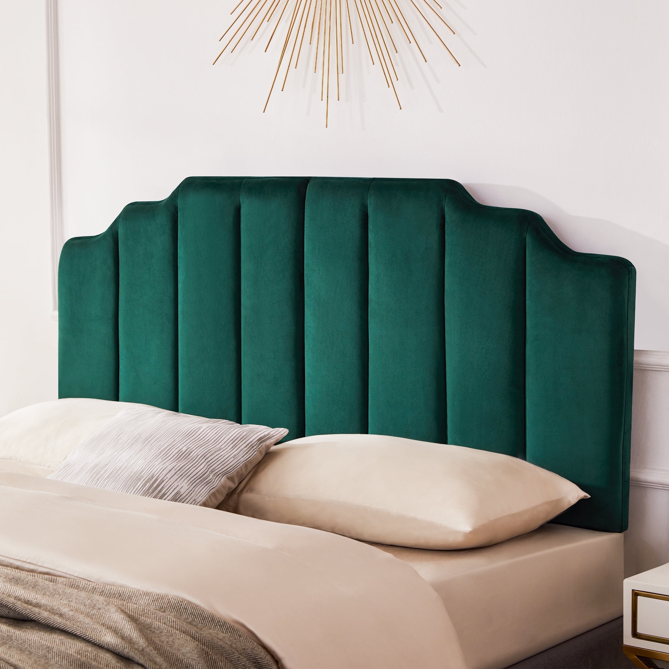 Weture Tufted Velvet Upholstered Sleigh Headboard, Queen, Dark Green