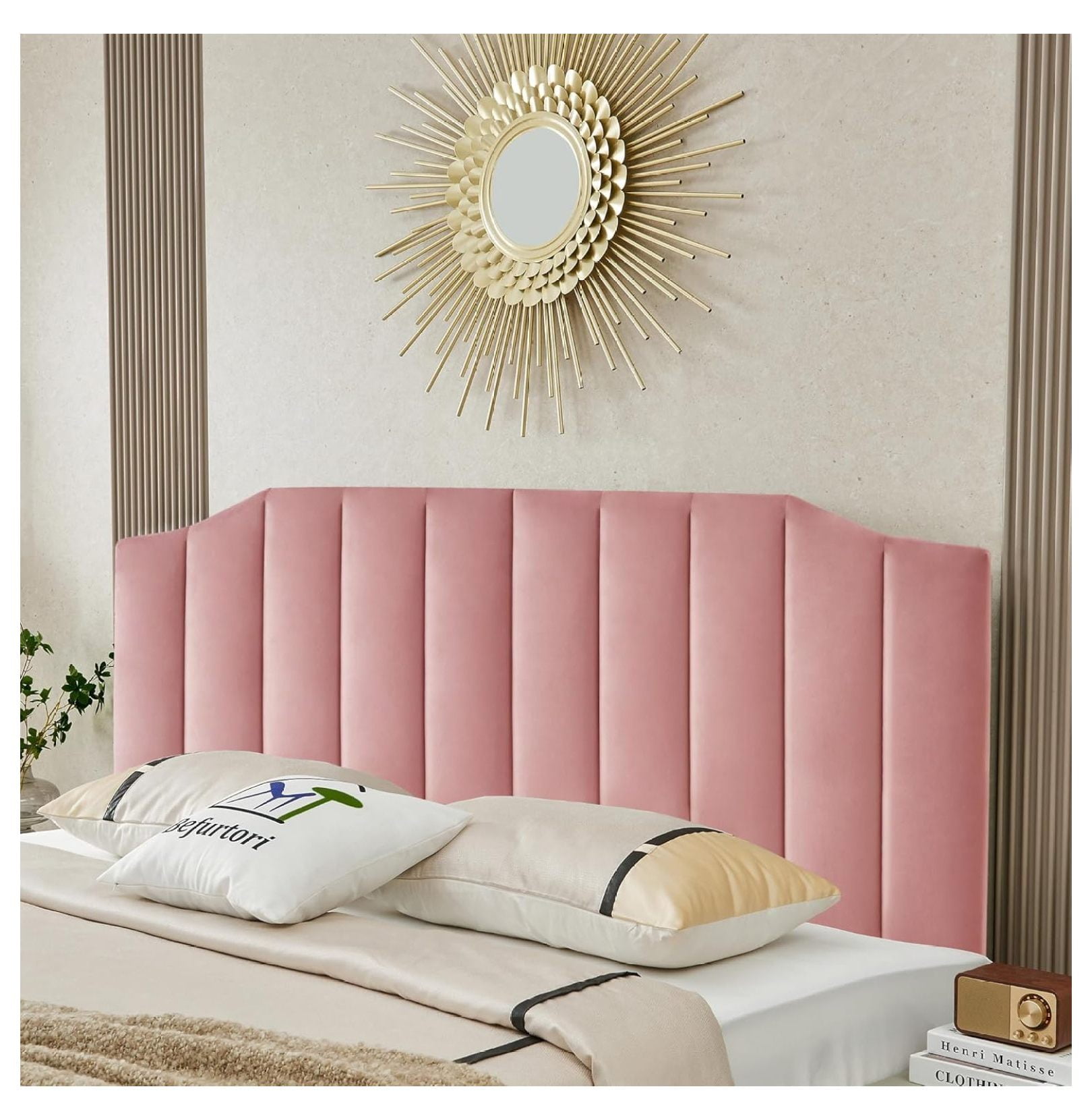 Velvet Upholstered King/Cal King Headboard, Tufted Headboard for King