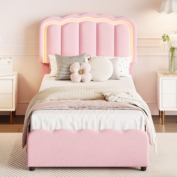 Velvet Upholstered LED Platform Bed Frame with 2 Large Storage Drawers – Features Wooden Slat Support, Noise-Free Design, No Box Spring Needed, Easy Assembly