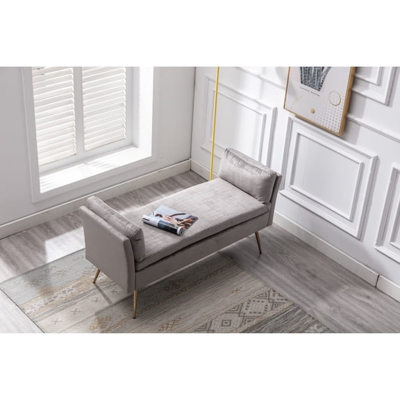 Velvet Upholstered Living Room End of Bed Bench Grey
