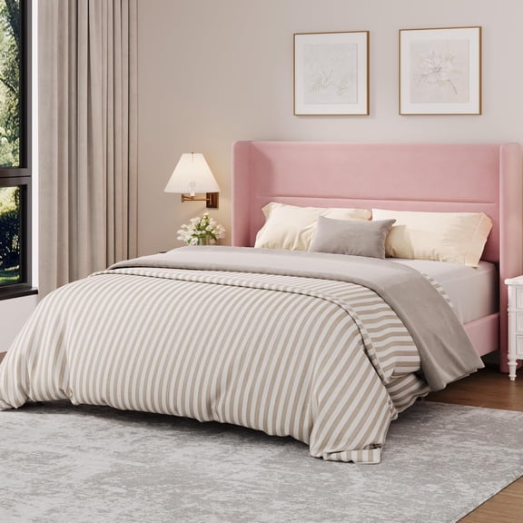Upholstered Wood Platform Bed Frame with 8" under for Bedroom,Full,Pink