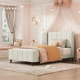 thumbnail image 1 of Velvet Upholstered Platform Bed with Tufted Headboard, Twin Size Bed Frame with 10 Sturdy Wood Support for Boys Girls Adults Bedroom, No Box Spring Needed, 600LBS Weight Capacity, Beige, 1 of 7