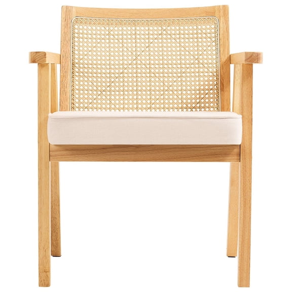 Velvet Upholstered Rattan Back Accent Chair, Mid Century Modern Retro Chair for Living Room, Bedroom, Home Office and Reading Space, Beige