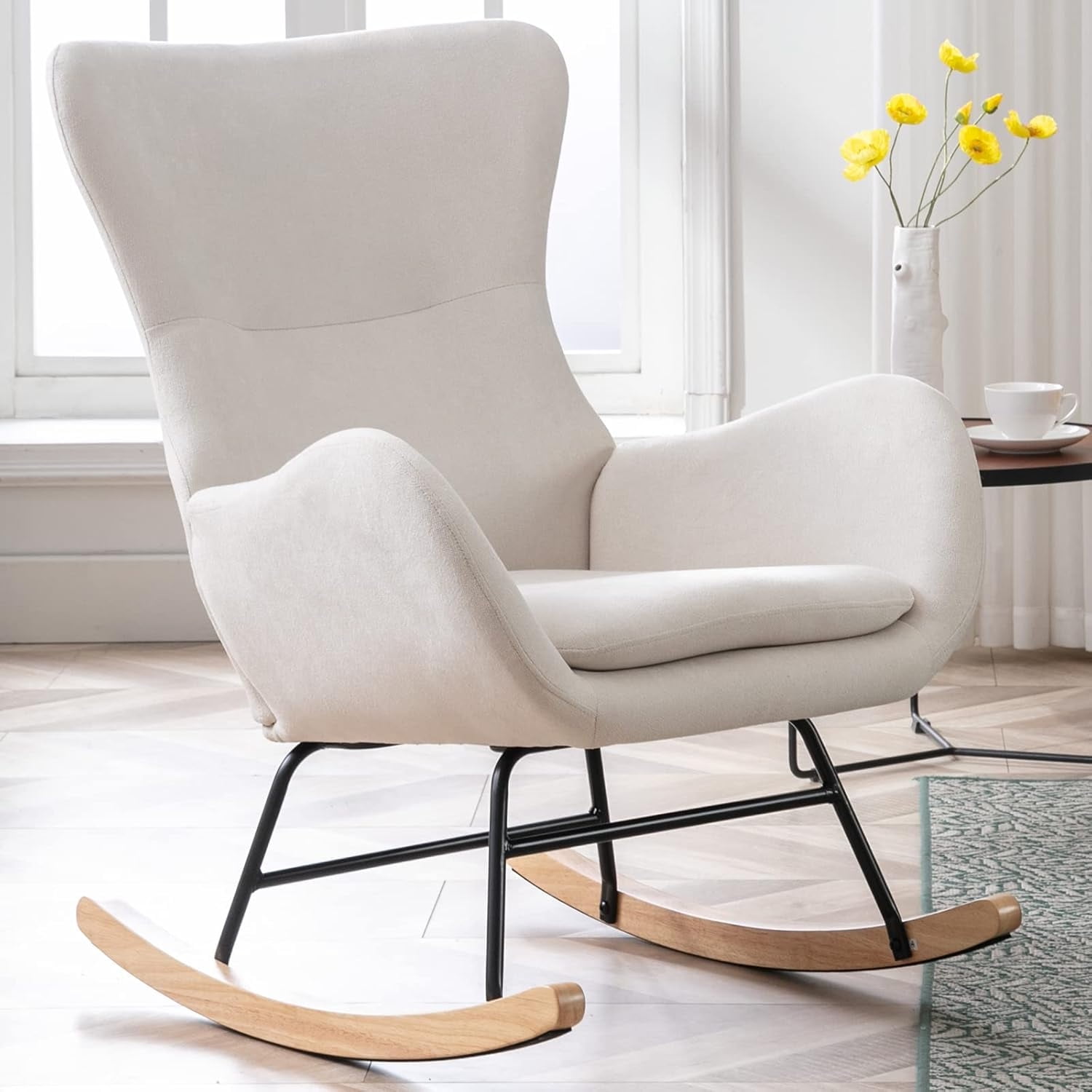 Velvet Upholstered Rocking Glider Chair for Nursery Comfy Chairs Mid