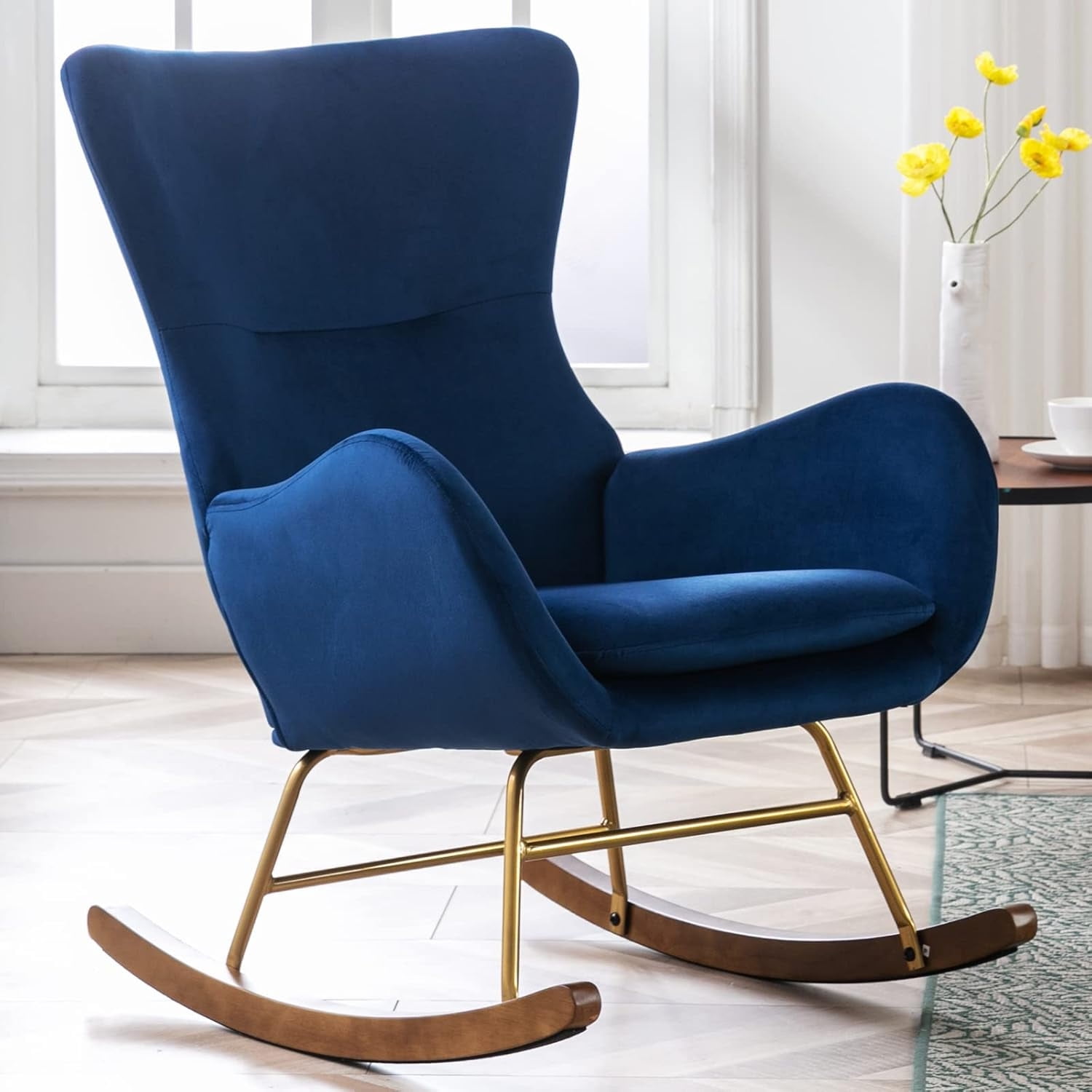 Velvet Upholstered Rocking Glider Chair for Nursery Comfy Chairs Mid