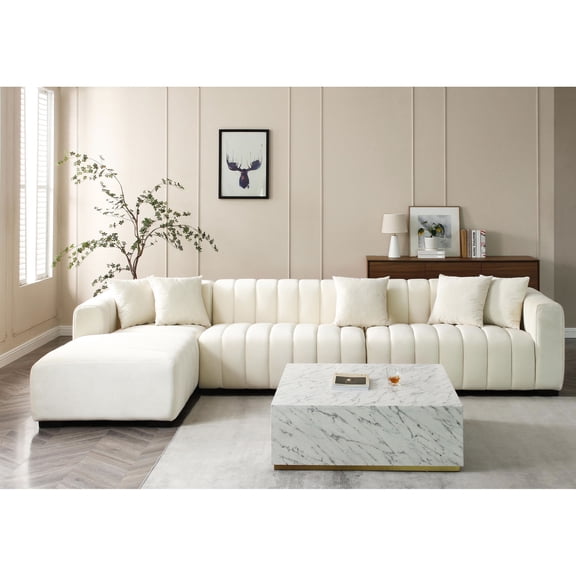 Velvet Upholstered Sofa with Vintage Glamour / Streamlined Look for Living Room