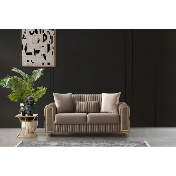 Velvet Upholstered, Square Arms - Seamlessly Turns to Bed - For Daily Use in Living - Gold Detailing for Sophistication