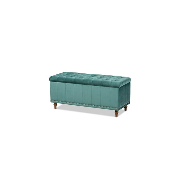 Velvet Upholstered Storage Ottoman Bench - Teal Blue Button-Tufted Footrest
