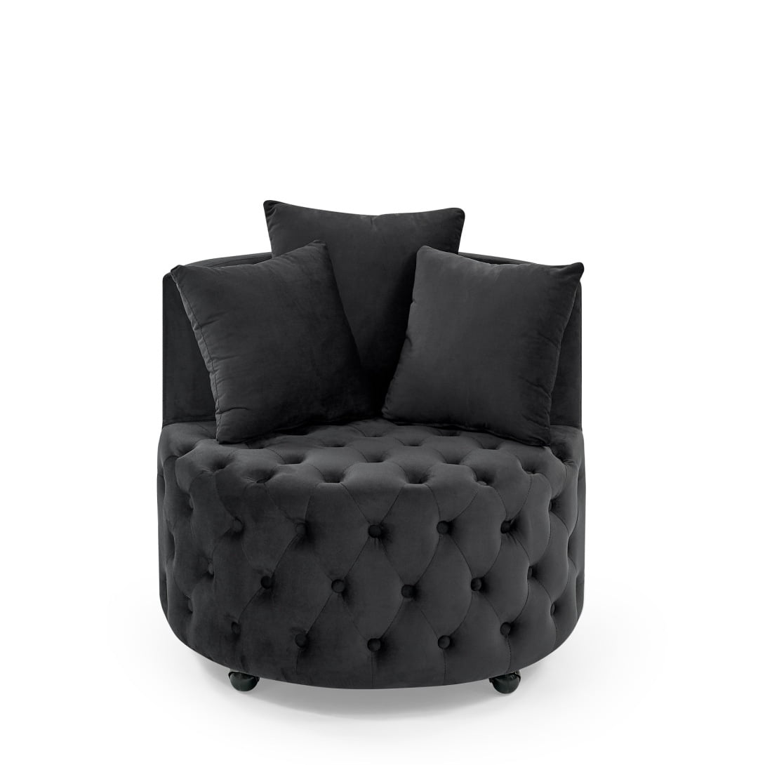 Velvet Upholstered Swivel Chair with Button Tufted Design, Single Sofa