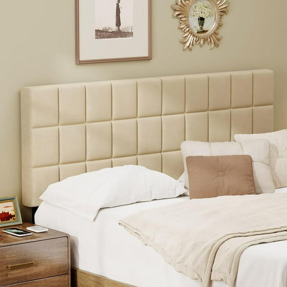 Velvet Upholstered Tufted King Size Headboard,Wood Head Board with Metal Legs, Adjustable Height from 42 to 56, Bed Headboard in Modern Design,Backboard for Bed, Apricot