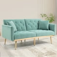 thumbnail image 1 of Velvet Upholstered Tufted Loveseats Sleeper Sofa With Rose Golden Legs Mint Green, 1 of 5