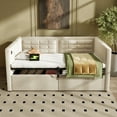thumbnail image 1 of Velvet Upholstered Twin Daybed - Hydraulic Storage Bed Frame with USB/Type-C Charging, Wooden Slats & Tufted Back, Beige (Mattress Not Included), 1 of 20