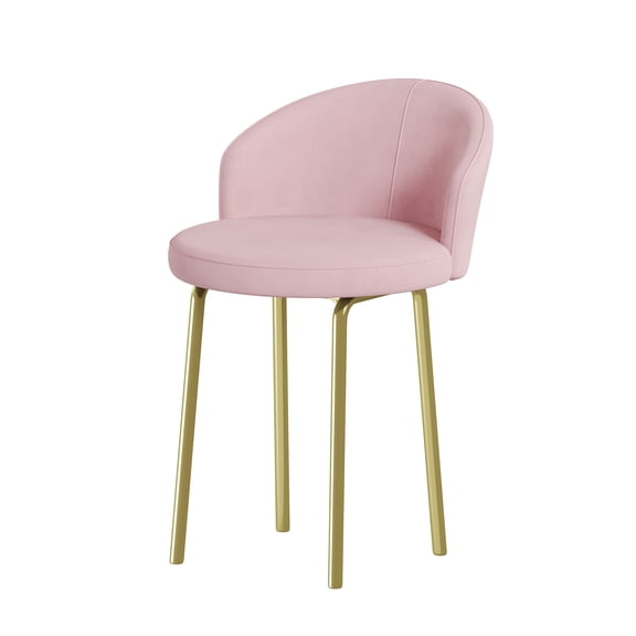 Velvet Upholstered Vanity Desk with Chair, Vanity Set with 5 Big Drawers, Makeup Table with Padded Chair, Marble-Look Sticker Top Dressing Table with Left/Right Adjustable Storage, Pink