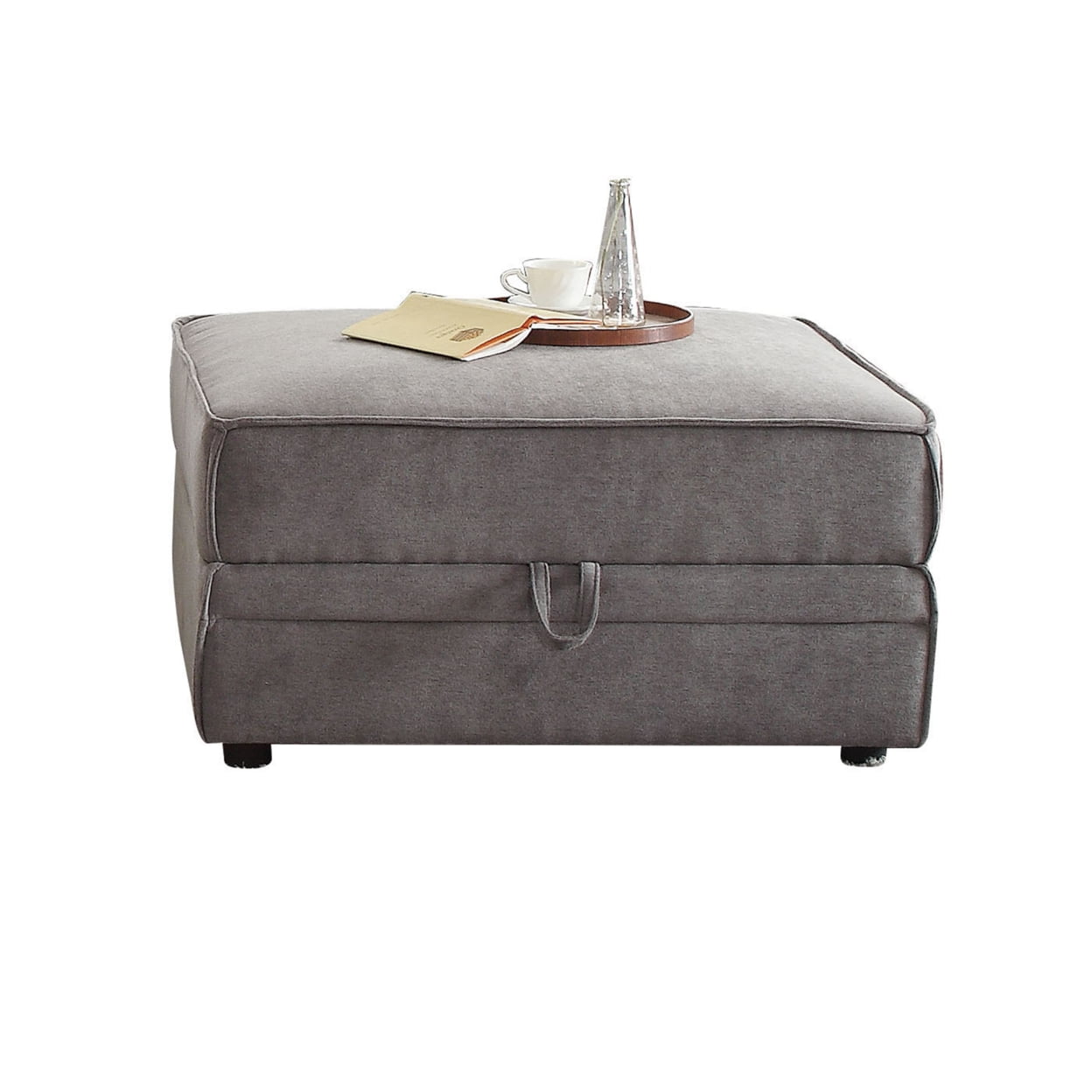 Gray Velvet Upholstered Ottoman with Lift-Off Storage, 30"x19"