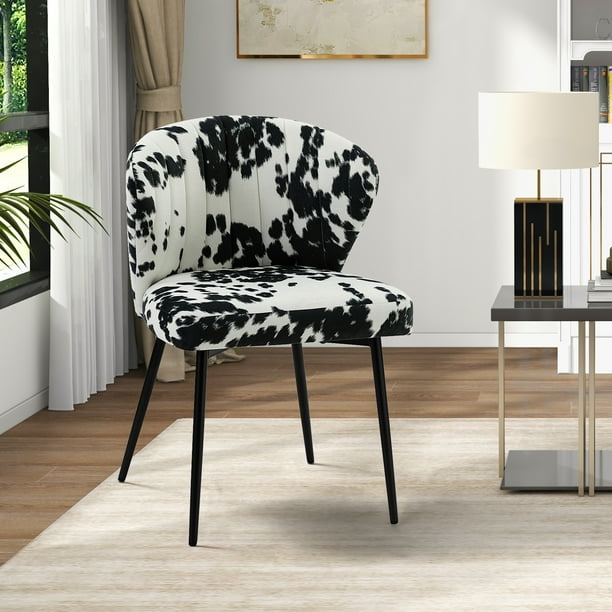 Velvet Upholstery Cowhide Accent Chair Coffee Table Metal Legs Living Room Bedroom Home Kitchen Dining Black
