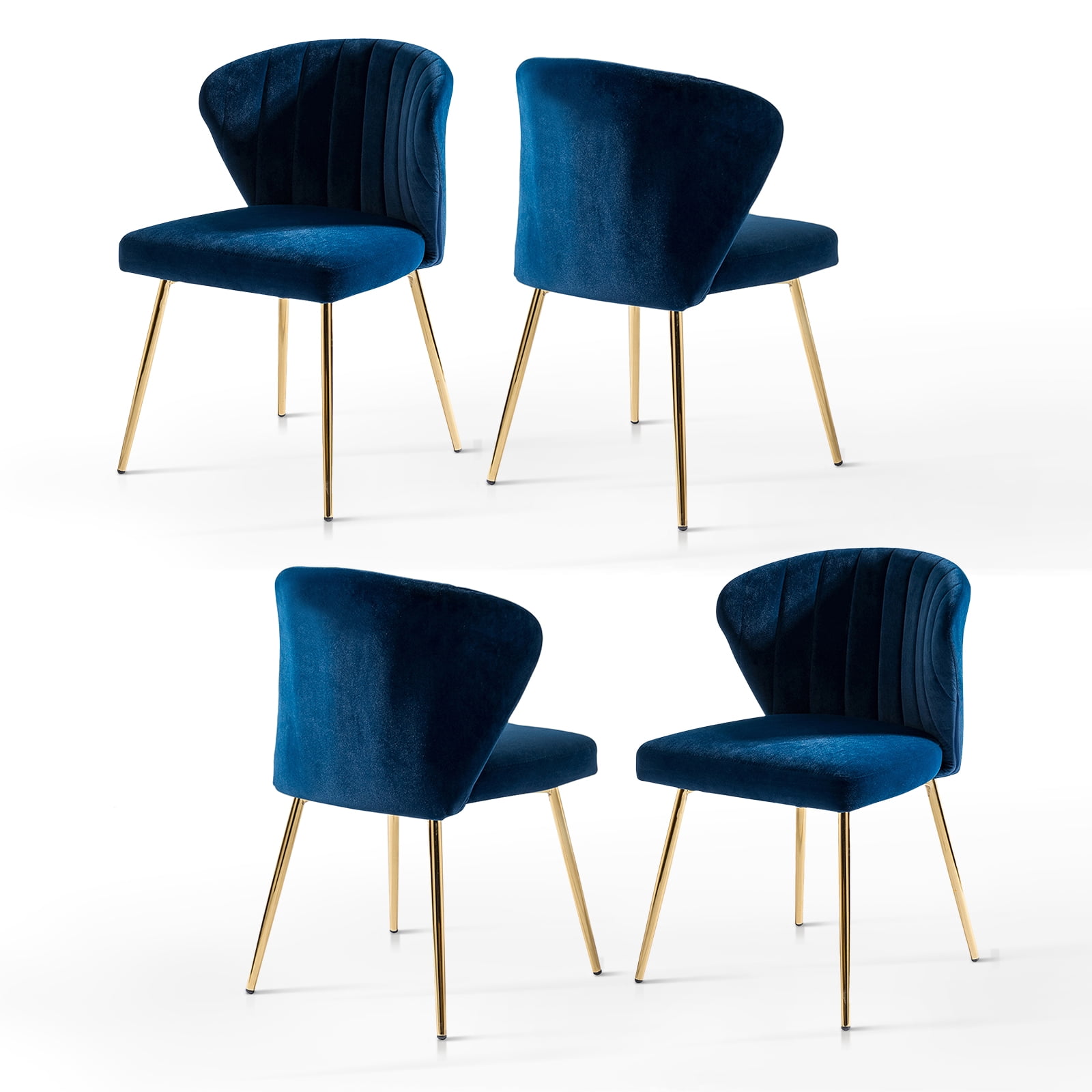 Velvet Upholstery Dining Chairs Set of 4 Channel Tufted Metal Legs