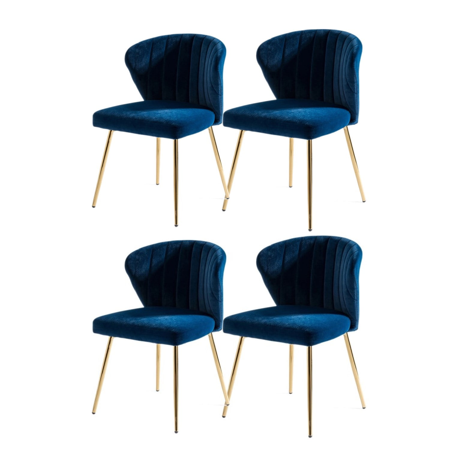 Velvet Upholstery Dining Chairs Set of 4 Channel Tufted Metal Legs Living Room Dining Room Navy