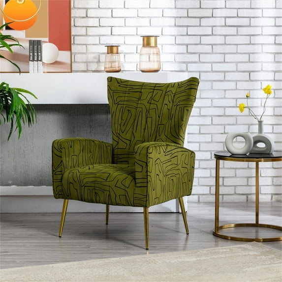 Velvet Vanity Chair Accent Chair, Leisure Single Chair Makeup Chair with Rose Golden Metal Legs, Armchair Reading Chair Loung Chair for Living Room, Bedroom and Office, Weight Capacity 200 LBS, Olive