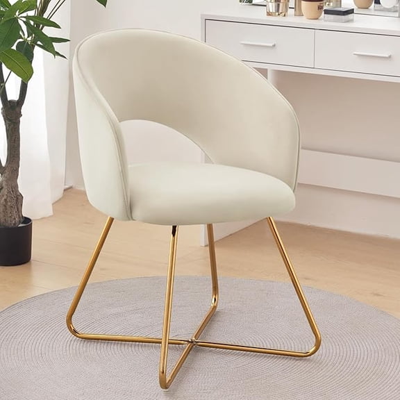 Velvet Vanity Chair with Curved Back, Upholstered Barrel Desk Chair with Gold Legs, Mid Century Modern Accent Chair for Living Room, Dressing Room, Bedroom
