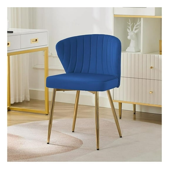 Velvet Vanity Chair, Modern Makeup Chair with Back Golden Legs, Small Cute Accent Chair for Vanity, Living Room, Bedroom, Navy