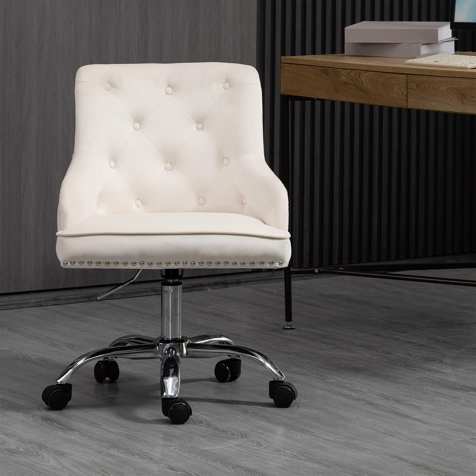 Velvet Vanity Chair Modern Mid Back Tufted Button Computer Desk